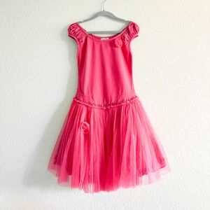 Eliane et Lena Paris Girls sz 6 Dress Fuchsia Pink Tulle Tutu Knit Short Sleeve